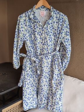 Victoria Dunn White Dress with Blue Floral Print 100% Cotton